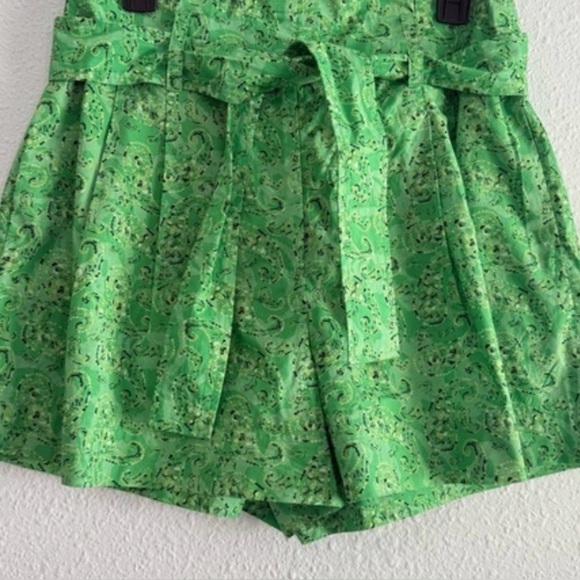 Derek Lam 10 Crosby Paisley Green Paperbag High Waist Shorts - Picture 4 of 5